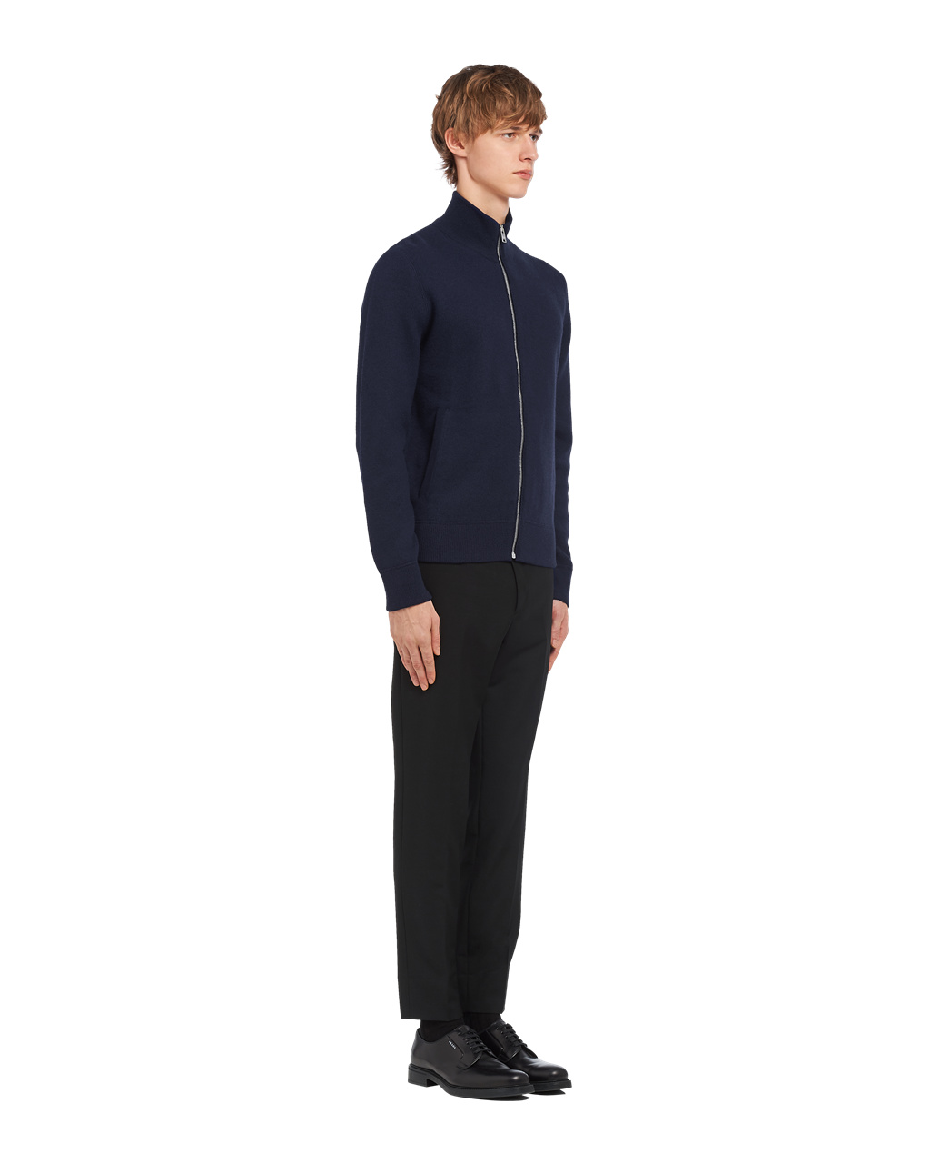 Prada Wool And Cashmere Cardigan Azul Marino | 30296-YONX