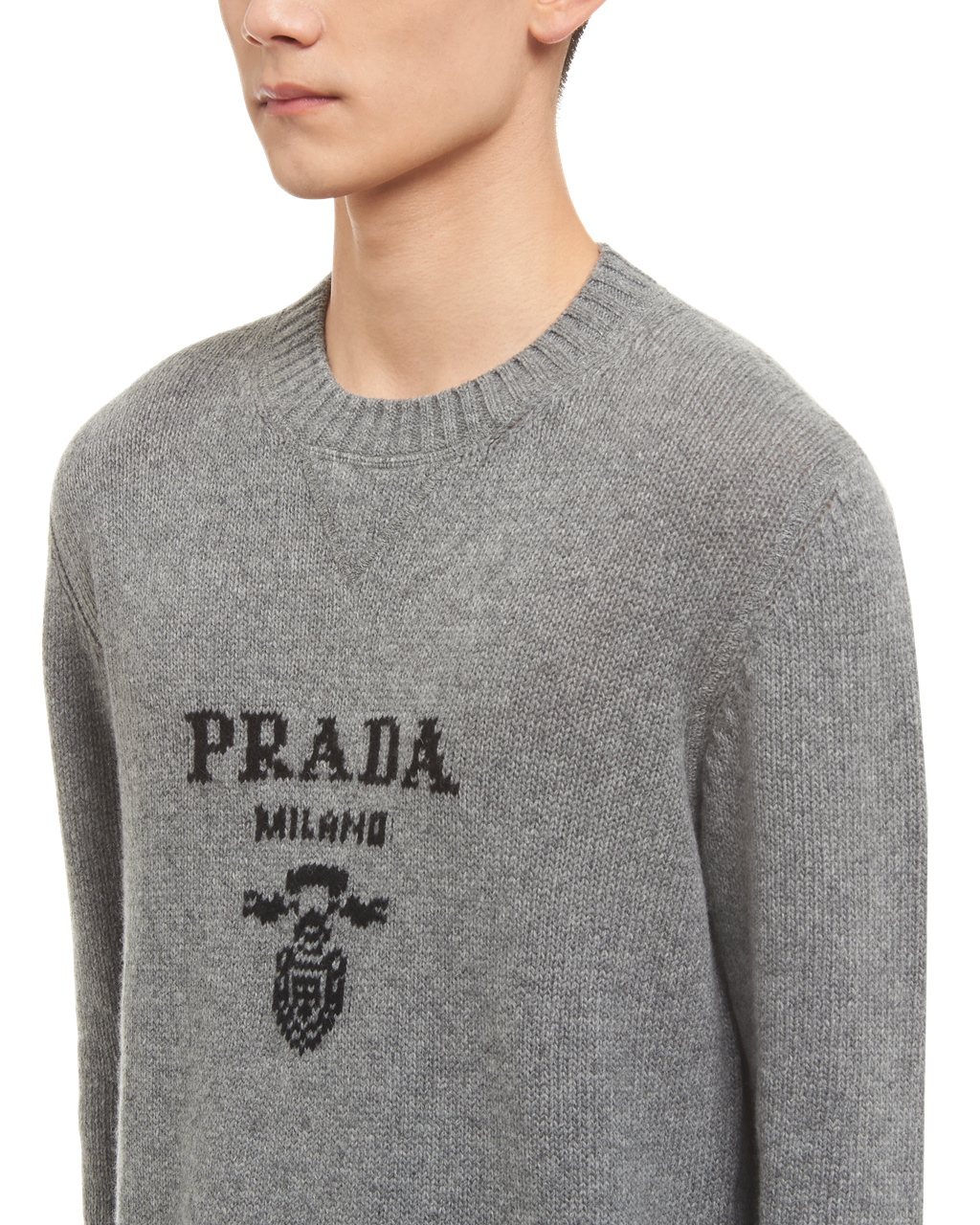 Prada Wool And Cashmere Crew-neck Sueter Gris | 29076-BQPI