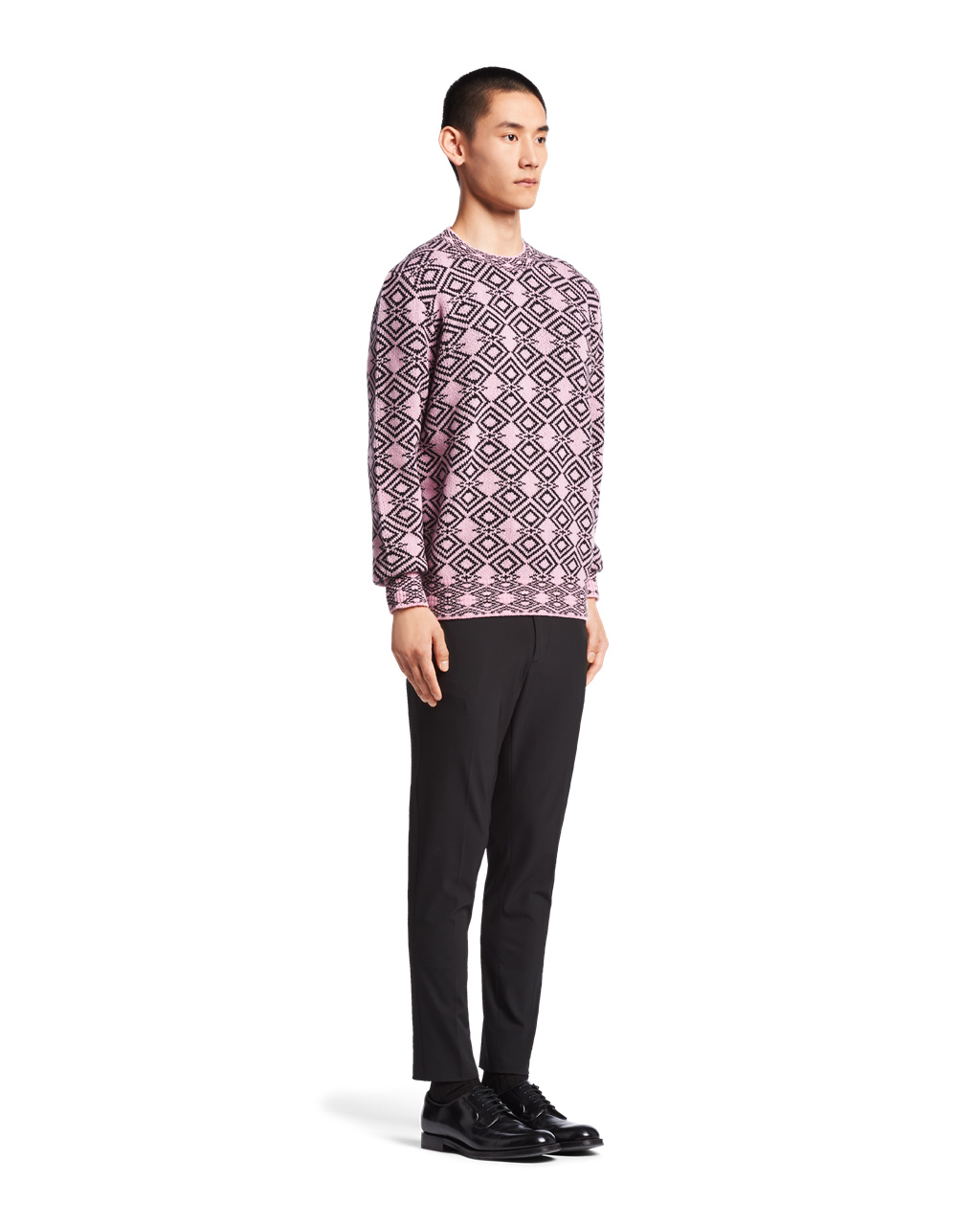 Prada Wool And Cashmere Jacquard Crew-neck Sueter Rosas Negras | 16032-XLCI