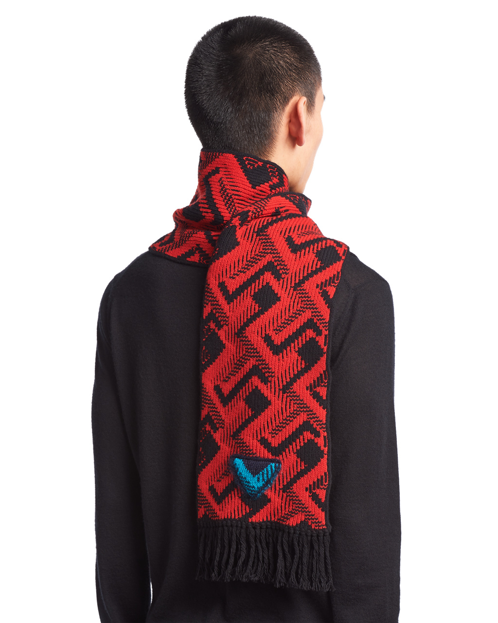 Prada Wool And Cashmere Jacquard Scarf Negras Rojas | 14305-PRWX