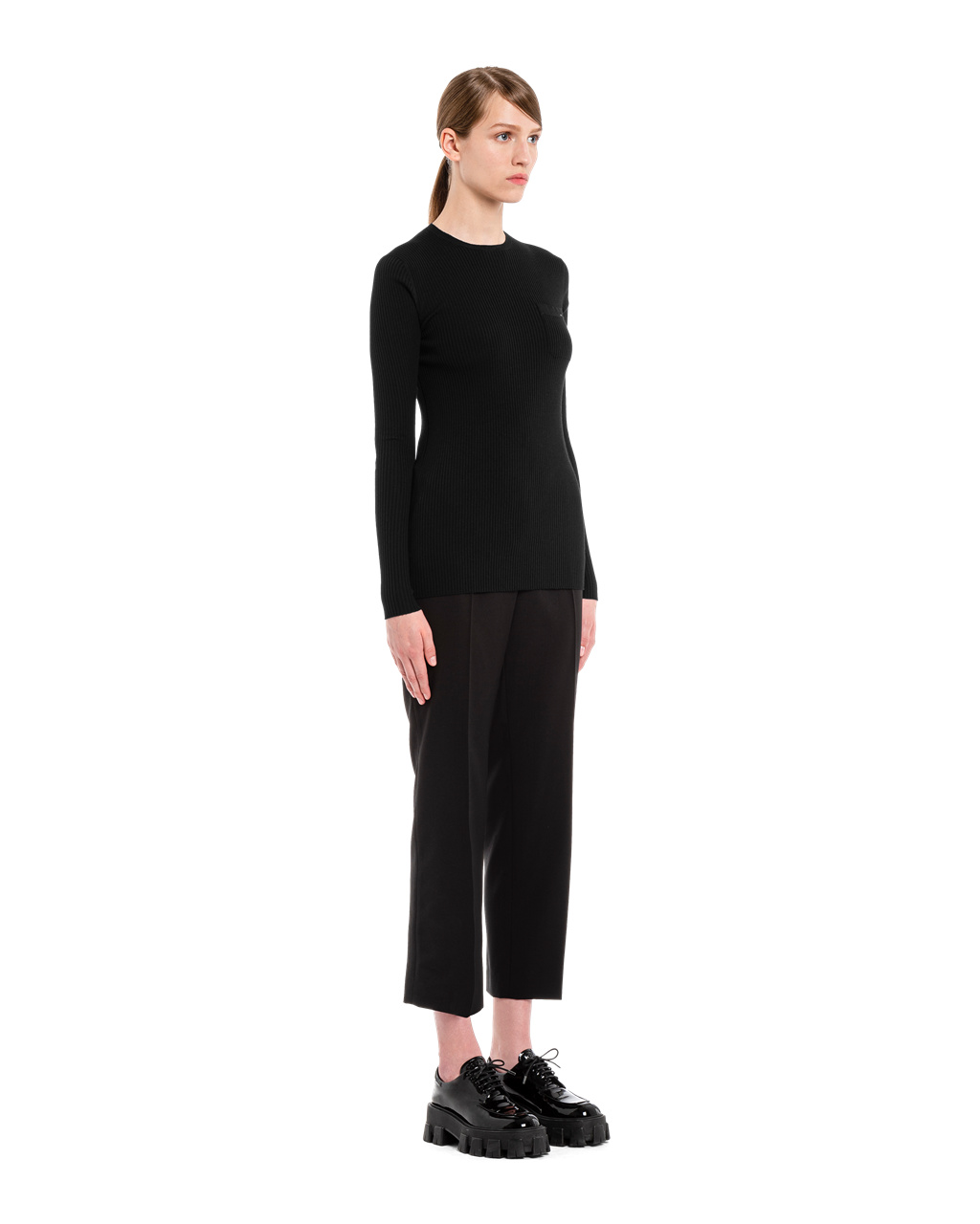 Prada Wool And Silk Crew-neck Sueter Negras | 75981-OVJT