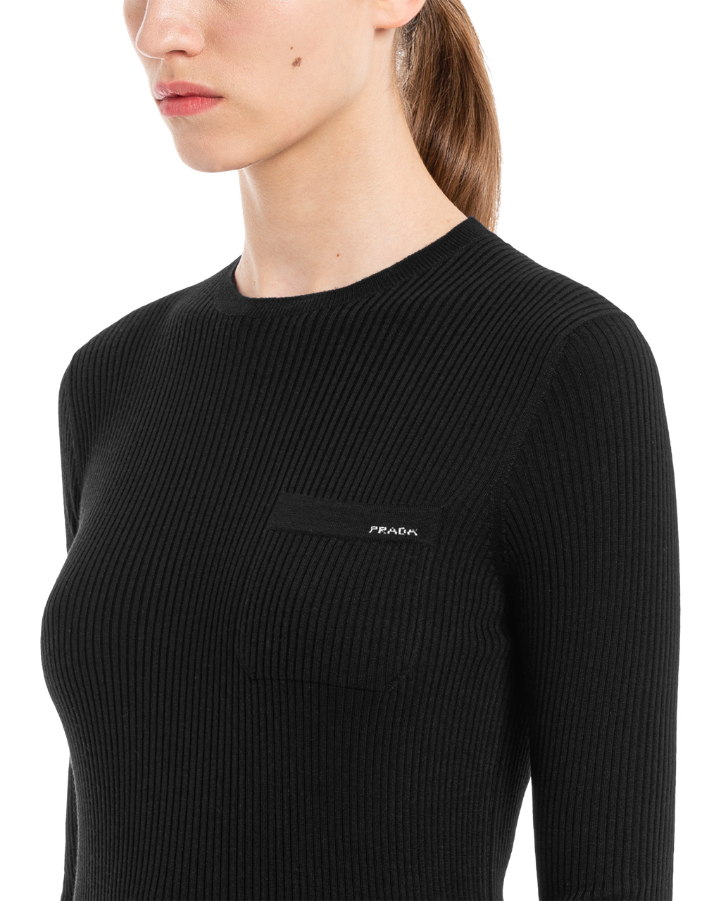 Prada Wool And Silk Crew-neck Sueter Negras | 75981-OVJT