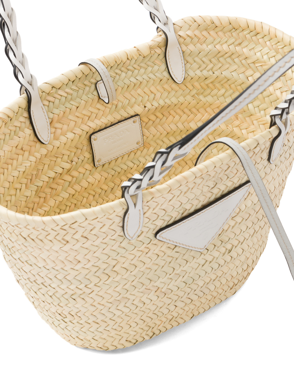 Prada Woven Palm And Cuero Tote Blancas | 30296-UYVA