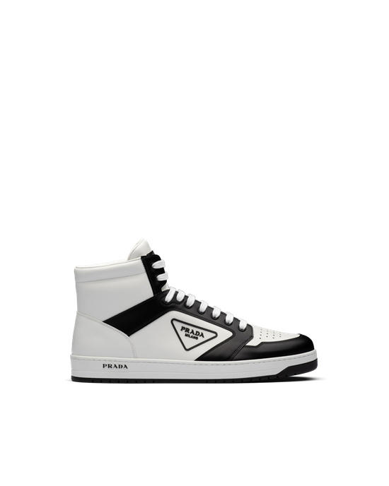 Prada District Cuero Sneakers Blancas Negras | 50379-AFMN