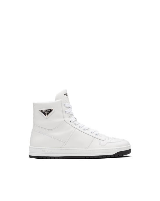 Prada Downtown Perforated Cuero High-top Sneakers Blancas Negras | 92053-PXNI