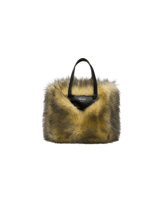 Prada Faux Fur Fabric Tote Bag Amarillo Negras | 73526-KRTU