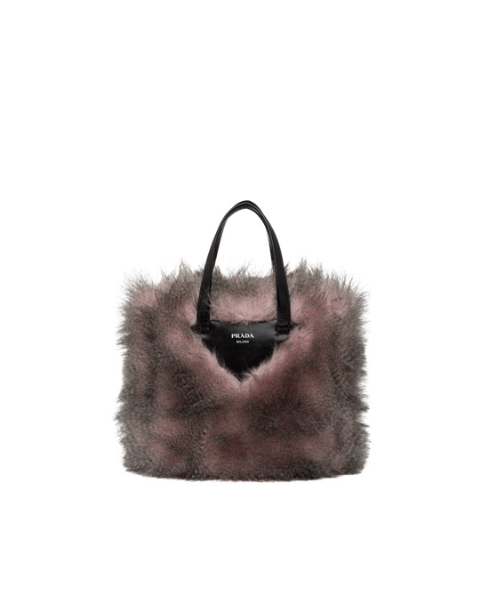 Prada Faux Fur Fabric Tote Bag Blancas Negras | 83146-RIKE