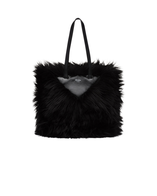 Prada Faux Fur Fabric Tote Bag Negras | 27619-RXWB