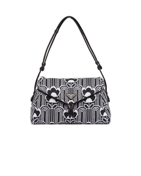 Prada Jacquard Knit And Cuero Prada Signaux Bag Negras Blancas | 31759-ROGZ