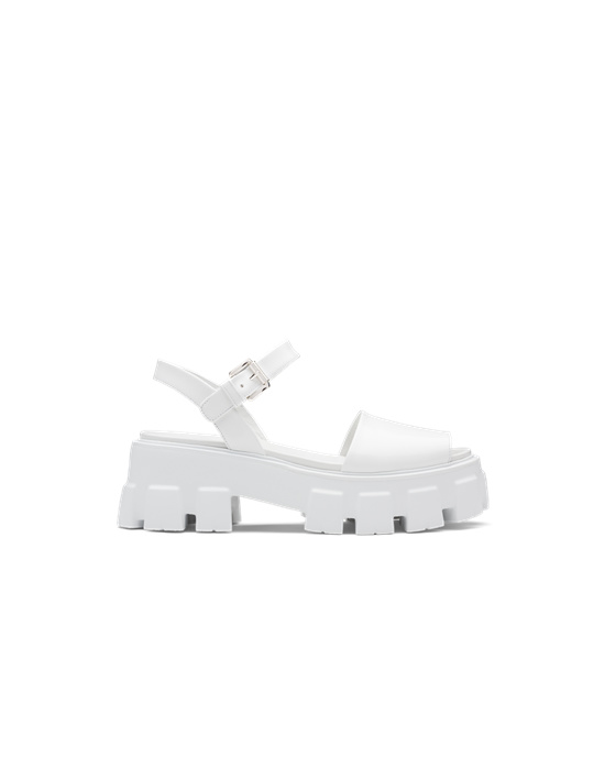 Prada Monolith Brushed Cuero Sandals Blancas | 01682-QIDU