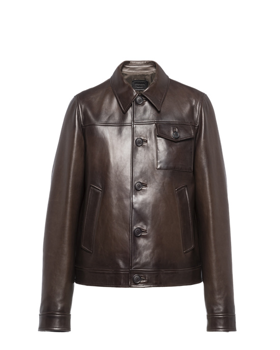 Prada Nappa Cuero Jacket Marrones Oscuro | 50179-SELD