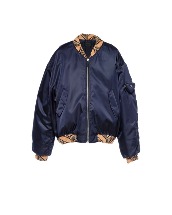 Prada Oversized Re-nylon And Knit Bomber Jacket Azules | 29480-GICD