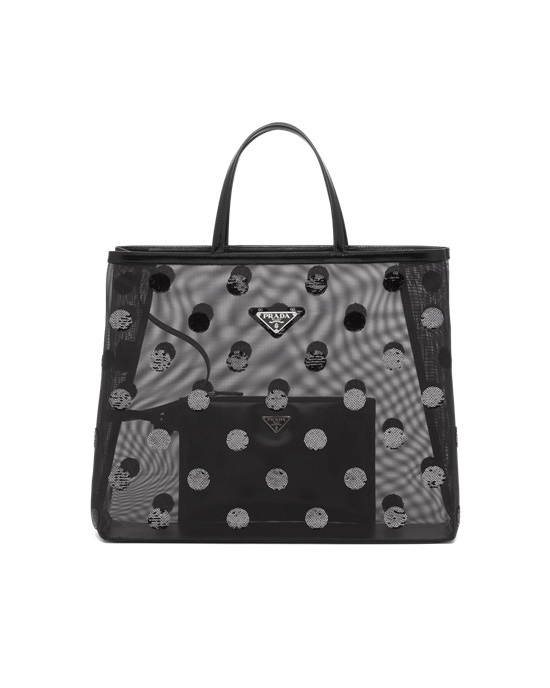 Prada Polka-dot Mesh Tote Bag Negras | 18204-YCUI