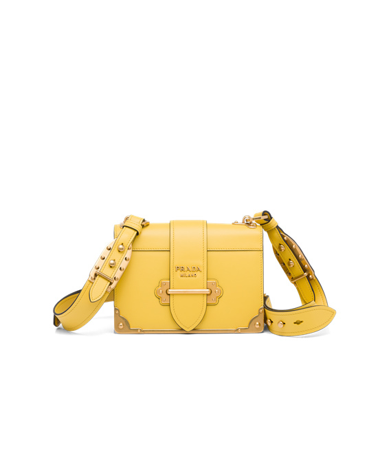 Prada Prada Cahier Cuero Bag Amarillo | 39216-SBCM