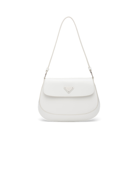 Prada Prada Cleo Brushed Cuero Shoulder Bag With Flap Blancas | 20193-GMIN