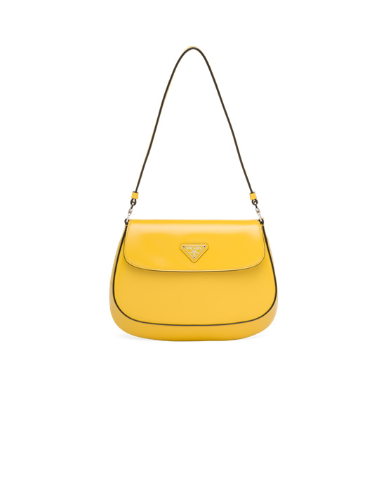 Prada Prada Cleo Brushed Cuero Shoulder Bag With Flap Amarillo | 67098-UJYX