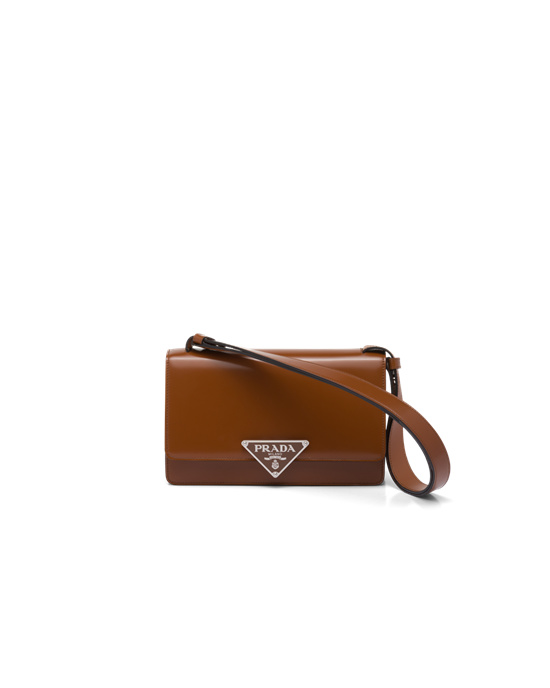 Prada Prada Emblème Brushed-leather Bag Tobacco | 90284-PUNS