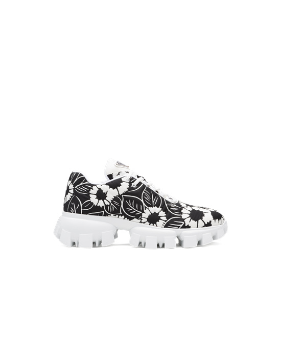 Prada Printed Nylon Sneakers Negras Blancas | 42389-UKQW