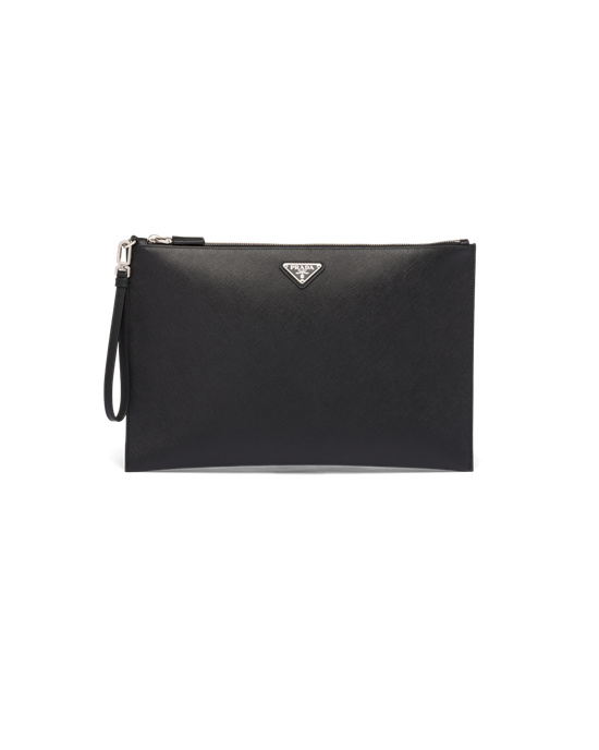 Prada Saffiano Cuero Pouch Negras | 12894-VKPE