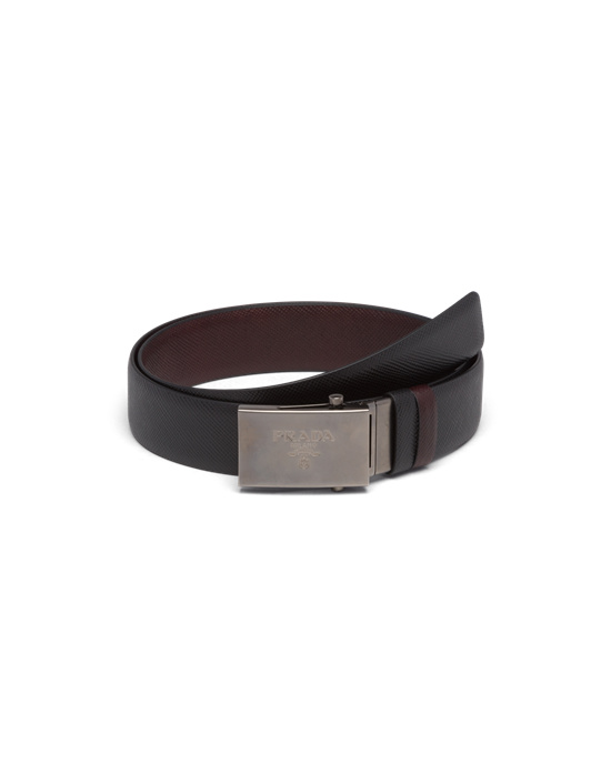 Prada Saffiano Cuero Reversible Belt Negras Cafe Marrones | 12984-PBKM