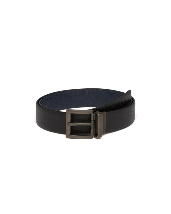 Prada Saffiano Cuero Reversible Belt Negras Azules | 19250-WJTP