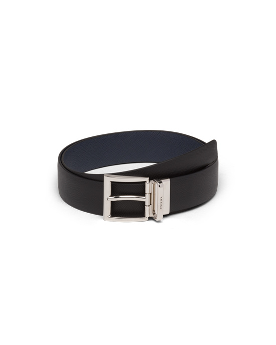 Prada Saffiano Cuero Reversible Belt Negras Azules | 80471-CGLW