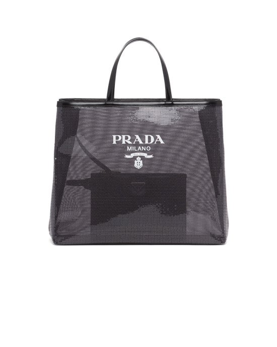 Prada Sequined Mesh Tote Bag Negras | 23154-UIGA