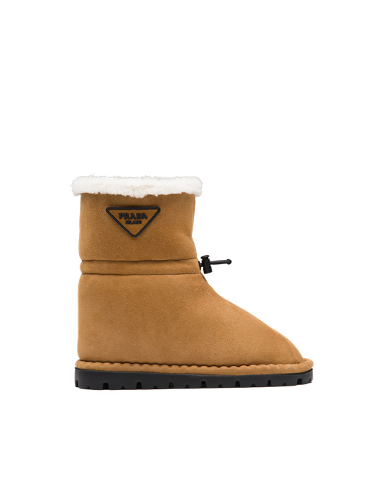 Prada Shearling Booties Cognac | 96453-CIEK