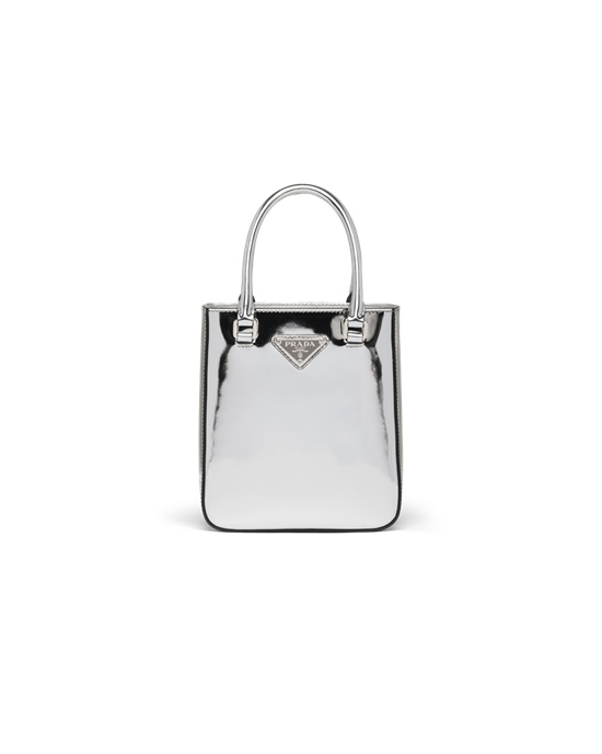 Prada Small Brushed Cuero Tote Plateadas | 94051-CNQD