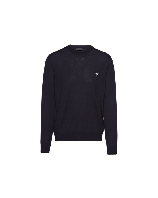 Prada Superfine Wool Crew-neck Sueter Azul Marino | 13960-JVCA