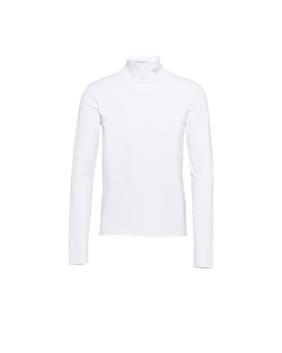 Prada Technical Jersey Mock Turtleneck Blancas | 25798-TNMI