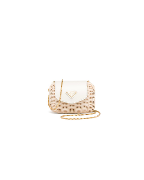 Prada Wicker And Cuero Mini-pouch Blancas | 10265-FCVM